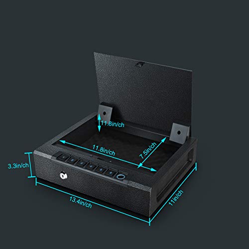 Biometric Gun Safe for Pistols, Quick Access Handgun Safe for Home, Fingerprint Hand Gun Safe Firearm Case Box -Upgraded Biometric/Keypad/Key Access,Silent Mode,Rugged Construction,Auto Open Lid