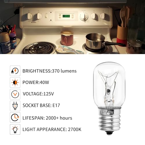 Belleone Microwave Light Bulb Fits for GE Kenmore Whirlpool LG Maytag Amana Microwave, 125V 40W Microwave Surface Light Bulbs Under Hood Replace for WB25X10030 8206232A, E17 Base, 2PCS - Thumbnail 4
