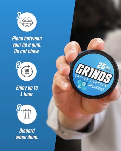 Grinds Coffee Pouches | Top 4 Flavors | Spearmint, Wintergreen, Vanilla, New Orleans | 1 Pouch Equals 1/4 Cup of Coffee
