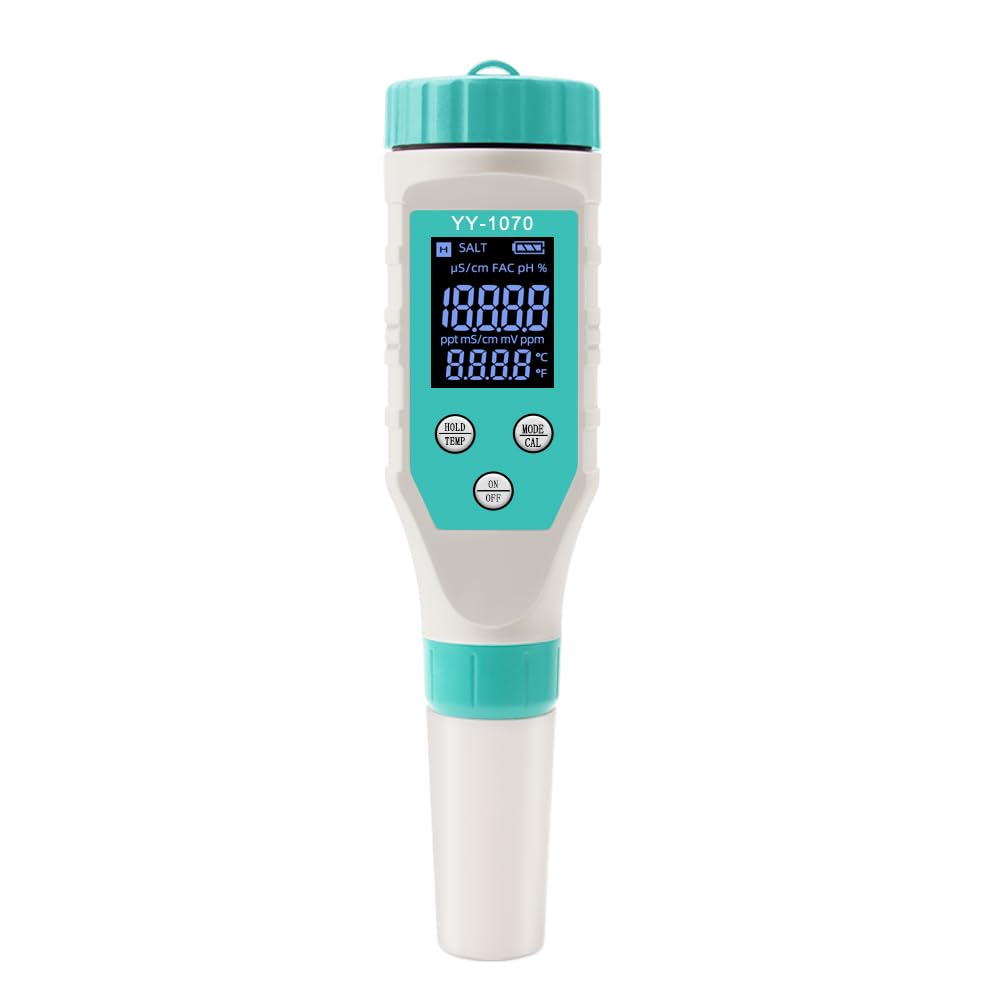 Kavolet Testeur de pH de piscine 7 en 1 - Testeur de qualité de l'eau du chlore, du pH, des solides dissous totaux, du sel, des ORP, des FAC, de la température EC - Pour eau potable, aquariums,