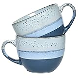 Bosmarlin Large Stoneware Coffee Latte Mug Set of 2, Ceramic Jumbo Soup Mugs for Office and Home, 18 Oz, Dishwasher and Microwave Safe (Blue, 2)