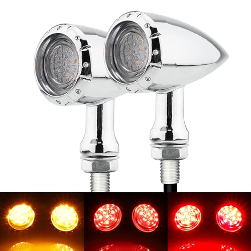 Image of TSUNG 2PCS Motorcycle Rear Turn Signals LED Bullet SMD Blinkers Brake Tail Light Amber Red Indicators for Cruiser Chopper Bobber Cafe Racer Street Bike (SMD LED-4wire Chrome)