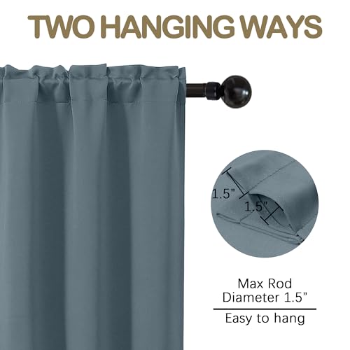 Image of Stone Blue Blackout Curtains for Small Window Treatment, Light Blocking Short Kitchen Window Curtains Over Sink, Dual Rod Pocket Half Window Tiers for Bathroom Basement, Each 40 inch Wx36 L, 2 PCS