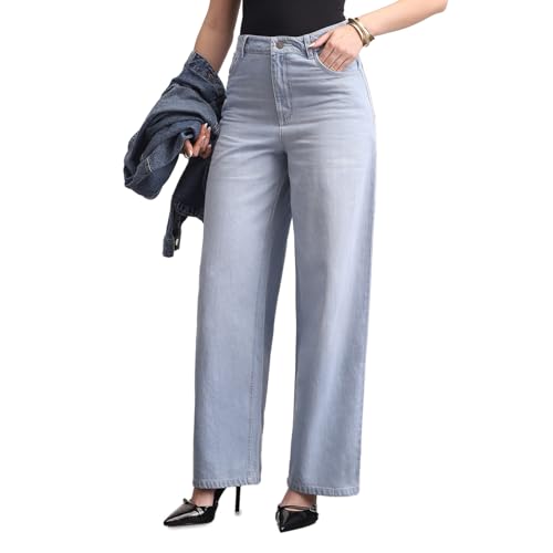 Image of Urbano Fashion Women's High Rise Loose Baggy Fit Washed Jeans Non-Stretchable