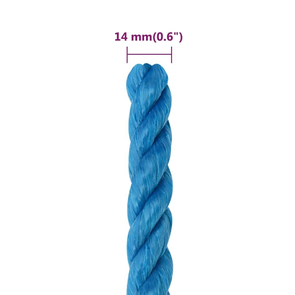 Gedrehtes Arbeitsseil Blau 14mm x 50m, Robustes Polypropylen-Seil für Haus, Garten, Werkstatt, UV-beständig, schwimmfähig, vielseitig einsetzbar