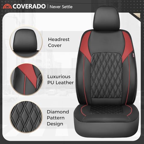 Image of Coverado Car Seat Covers Full Set, Leather Seat Covers, Automotive Seat Covers for Cars, Car Seat Covers Front Seats Back, Car Seat Protector Car Seat Cushion Universal Fit Most Cars Trucks, Black&Red