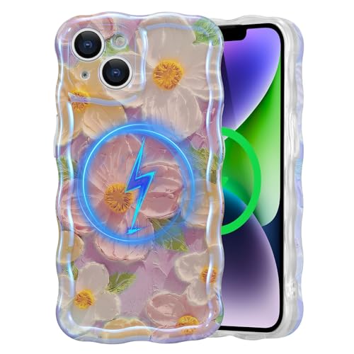 Coque pour iPhone 15 mignonne bouclée et fleur brillante