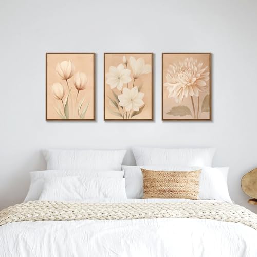 Décoration murale salon moderne : solution triptyque toile fleurs vintage pour grand mur vide - 7