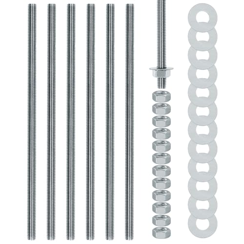 AIMEKE 6 Pièces Tige Filetée M8 × 300 mm Entièrement Tige Filetée Tiges Filetées en Acier Galvanisé avec 12 Écrous M8 et 12 Rondelles (Argent)