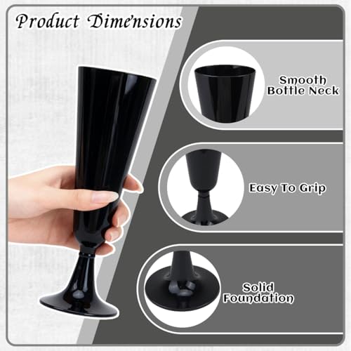 Quaocens 80 Pack Black Champagne Flutes,Plastic Disposable Champagne Flutes Bulk 5.5 oz Champagne Glasses,Black Wine Glasses Suitable for Wedding,Birthday and Graduation Decorations