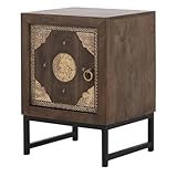 Chef-d'œuvre fait à la main : cette table de chevet en bois de manguier et laiton est soigneusement sculptée à la main, ce qui rend chaque pièce unique. Idéal comme table de chevet, table d'appoint ou petite armoire pour votre chambre ou votre salon