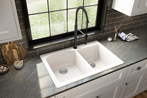Karran 33" Quartz Composite Double Bowl Kitchen Sink White