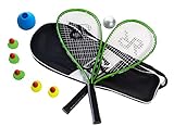 Rush Racket Set RS3 Speed Badminton Set 5-teilig (2X Schläger, 5X Federbälle, 1x Softball, 8X Feldmarkierung, 1x Tragetasche) Crossminton Set - Turbo Badminton Set - Speedbadminton Set (Green)
