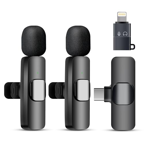 Image of Wireless Microphone for iPhone iPad and Android Phone, 2 Pack Wireless Lavalier Lapel Mic with Noise Reduction, Plug and Play Mini Microphone for Video Recording Interview Podcast YouTube TikTok Vlog
