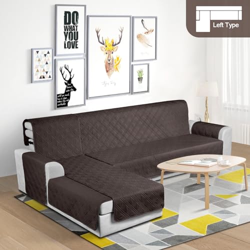 Image of TAOCOCO Waterproof Sectional Couch Covers L Shaped Sofa Covers Chaise Lounge Cover 3pcs Reversible Sofa Covers for Sectional Sofa Pet Kids Furniture Protector with Elastic Straps(X-Large, Chocolate)