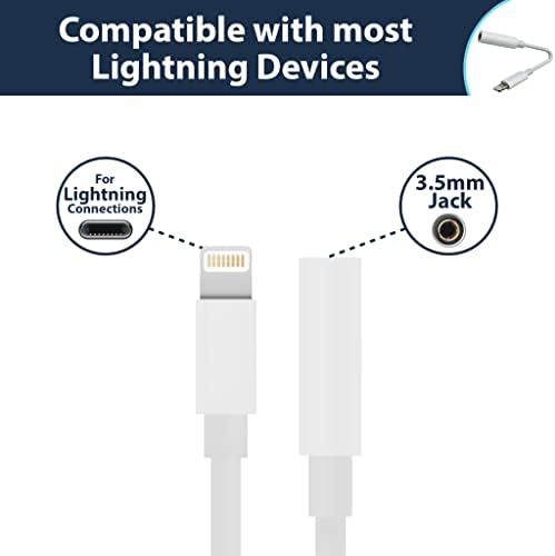 Pipestation® 3.5mm Aux Jack Adapter (White) | Audio Headphone Adapter Lead for iPhone in Car | Compatible with iPhone 13 Pro Max 12 11 XR XS X 8 Plus 7 SE iPad Air | Adaptor for Home Stereo Headphones