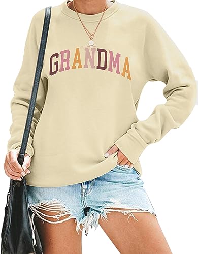 Lotucy Grandma Sweatshirt Women Nana Life Sweatshirts Colorful Grandma Letter Print Crewneck Mimi Birthday Gift Dark Grey cover