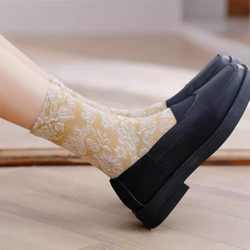 Image of DXYAKY 5 Pairs Womens Floral Cotton Socks Vintage Patterned Crew Socks Novelty Ankle Ruffled Warm Casual Dress Socks