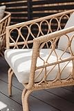 Gaba furniture SEVA Beige/Cream 2-Seater Rattan Balcony Furniture Set – 2 Armchairs with Cream Cushions & Rectangular Coffee Table – Outdoor Garden Patio Bistro Set – Weather - Image 5