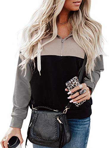 AlvaQ Women Hoodies Winter Casual Loose Long Sleeve Pullover Sweatshirt Tops Colorblock Shirt Tops Grey Medium