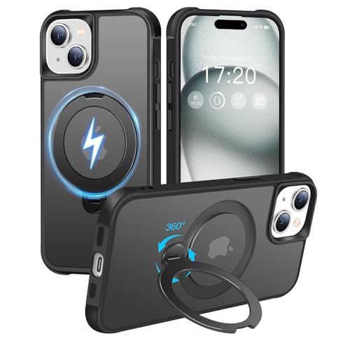 HuwaiH 360° Rotatable Magnetic Stand Case for iPhone 15, Black