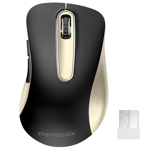 Image of memzuoix 2.4G Wireless Mouse, 1400 DPI Computer Mice with USB Receiver, Portable Wireless USB Battery Powered Cordless Mouse for Laptop, PC, Desktop, 5 Buttons (Black Gold)