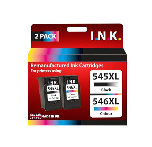 I.N.K. Remanufactured Canon PG-545 XL/CL-546 XL InkJet Cartridges 2 Pack Black & Colour Compatible with iP2850, MG2550S, MG2555, MG2555S, MX495, TR4550, TR4650, TR4651, TS3355, TS3450, TS3452