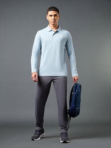Image of TECHNOSPORT Mens Slim Fit Self-Design Full Sleeve Polo T-Shirt with Double Cool, SPF50+ Proerties for Gym, Workout and Regular Use