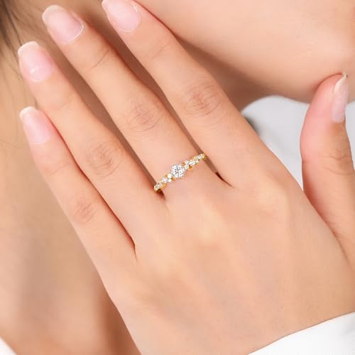 Engagement Rings for Women Round Cut Halo Moissanite Promise Rings for Her 925 Sterling Silver Rings Wedding Bands for Women Size 4-123