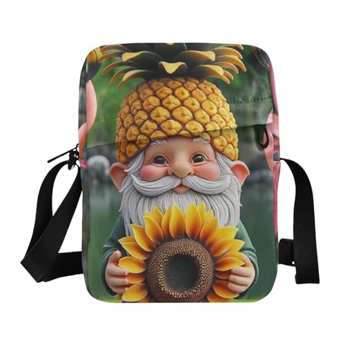 VIGTRO Small Crossbody Bag for Women Men, Flamingo Sunflower Gnome Messenger Bag Purse with Adjustable Strap, Spring Summer Small Shoulder Bag for Travel Outdoor Sports