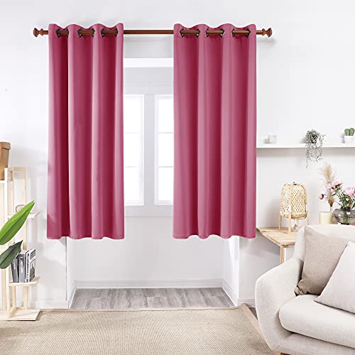 Image of Deconovo Solid Blackout Curtains Thermal Insulated Curtains Grommet Top Room Darkening Curtains for Bedroom 52W x 63L Inch Fuchsia 1 Pair