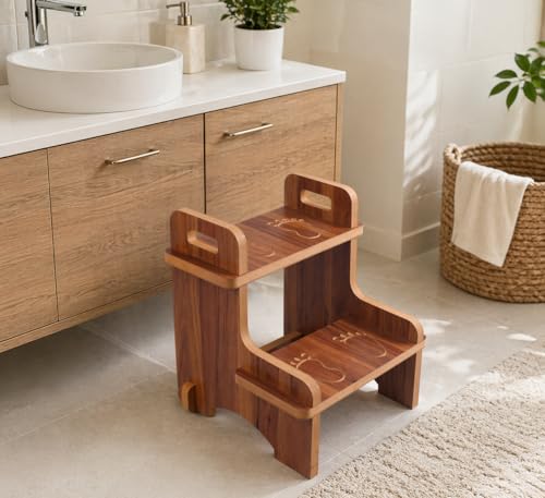 Ahşap Montessori Kaymaz Basamak Tabure; Banyo ve Lavabo Yükseltici Merdiven, 36x36x40 cm, Mdf Melamin Kaplama