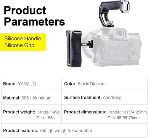 Image of Camera Hand Grip Universal Handle with 3 Cold Shoes, Ergonomic Silicone for NATO Rail & 1 /4 inch Camera Cage (Camera Top Handle)