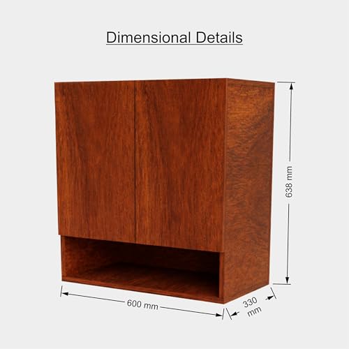 Image of 2 Door Multipurpose Wall Mounted Cabinet with Adjustable & Fixed Shelf | Storage for Kitchen, Bathroom, Office & Living Room | Assembly-DIY | Color-Cherry Pine | Size-60x33x63.8 Cm