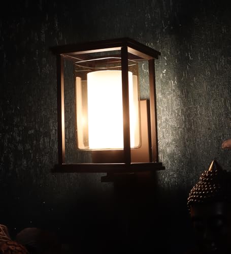 Image of ELIANTE by Jainsons Lights | Kaaf Brown Wood and Iron Wall Light - S | Brown Iron Wall Light | for Living Room, Bedroom, Hallway | E27 Holder | 3 Year Warranty