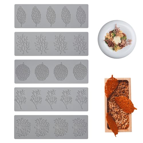 5 Pezzi Stampi per Caramelle, Stampo Silicone Foglia Caramelle Cioccolato Tappetino in Pizzo Stampo Fondente Rami Frondosi Al Cioccolato Decorazione per Pasta Zucchero Fondente Burro Sapone Dessert