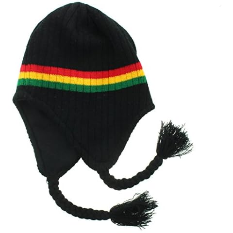 JFH Group Rasta Hippie Jamaican Winter Ear Flap Hat (One Size)-Black Cover