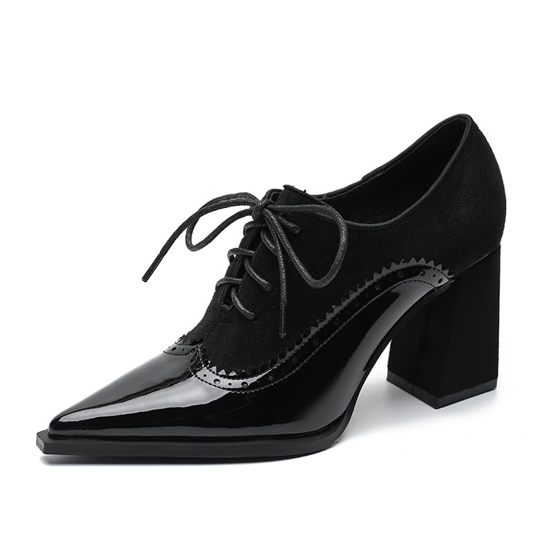 Autumn 2025 New Pointed Toe Pumps High Heels Elegant Simple Fashion Women Shoes Black Bandage Brogue British High Heel Chunky Heel Pumps Shoes