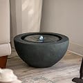 Xbrand 19.8" W Round Polyresin Indoor/Outdoor Sphere Water Bowl w/LED Light, Patio Water Fountain Decor, Dark Green, AMS3542-2