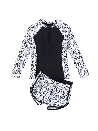 Image of SEGT Girl's Floral Long Sleeve Rash Guard with Bikini Bottom 2 Piece Swimsuit Set
