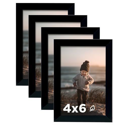 KINLINK Cadres Photos 4x6 Noir Ensemble de 4, Bois Plexiglass