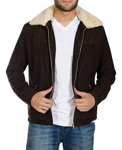 Rick Grime Brown Real Suede Leather Jacket Fur Collar Suede Biker Jacket - Walking Andrew Lincoln Jacket