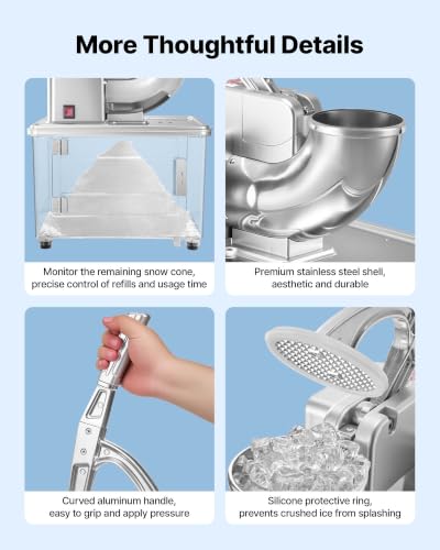 Image of VEVOR Commercial Ice Crusher 661LBS /H, 350W Electric Snow Cone Machine with 4 Blades, 2000RPM Stainless Steel Shaved Ice Machine with 11 Gal Crushed-Ice Box, for Family Restaurants Bars, Silver