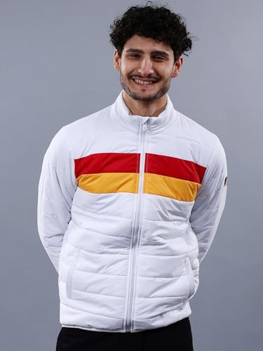 Image of The Indian Garage Co White Regular Fit Colourblocked Puffer Jacket