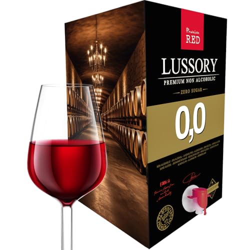 Vino Tinto SIN ALCOHOL 0,0 - LUSSORY PREMIUM | Bag in Box 10 litros | Equivalente a más de 13 botellas de 750ml | Formato ahorro con grifo | SIN azúcar, SIN alcohol, BAJO en calorías
