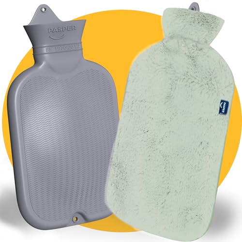 XXL Wärmflasche Groß 3,5 Liter mit Bezug - Nahtlose Ausführung - Weiches Fleece Wärmflaschenbezug - Wärmeflasche XL für Babys, Kinder und...