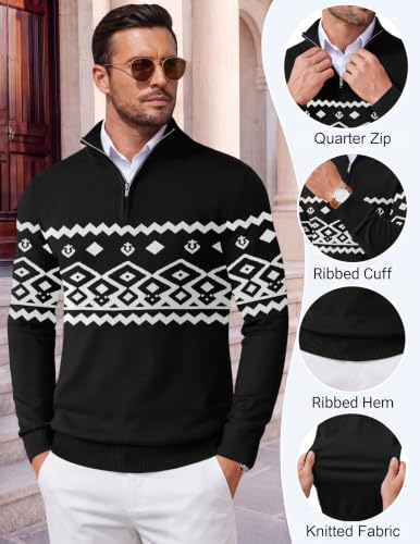 Image of COOFANDY Men Quarter Zip Sweater Classic Fit Knitted Sweater Pullover