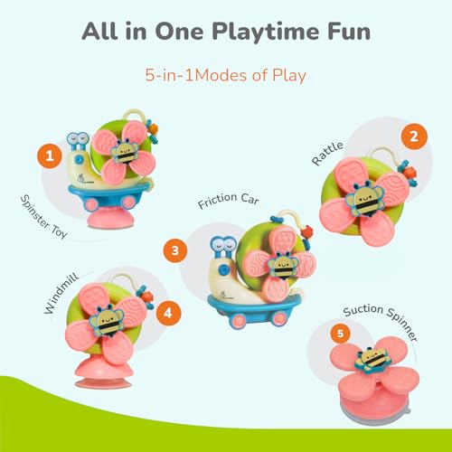 Image of R for Rabbit Orapple Spinster Toy for Baby 5-in-1 Suction Spinner, Rattle, Friction Car, Windmill & Sensory Play | BPA-Free, Safe & Durable | Interactive Learning Toys for 6+ Months Kids (Blue Cream)