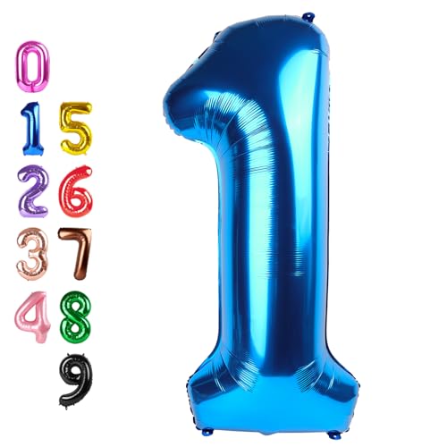 Image of Number Balloons Dark Blue 1 Balloon 40 inch for 1st Birthday Decoration | Saturated Color, Large 40 in, With Inflation Straw & Hanging Hole, Great for Men's Party, Back-To-School Season, Pool Party
