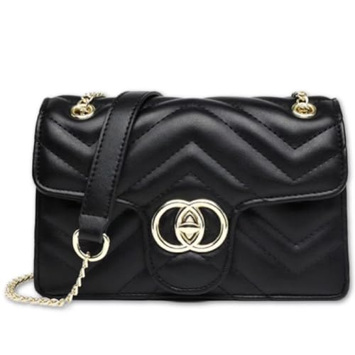 Quilted Crossbody Bag Vegan Leather Trendy Shoulder Purse with Chain Strap Stylish Clutch Purse for Women Ladies